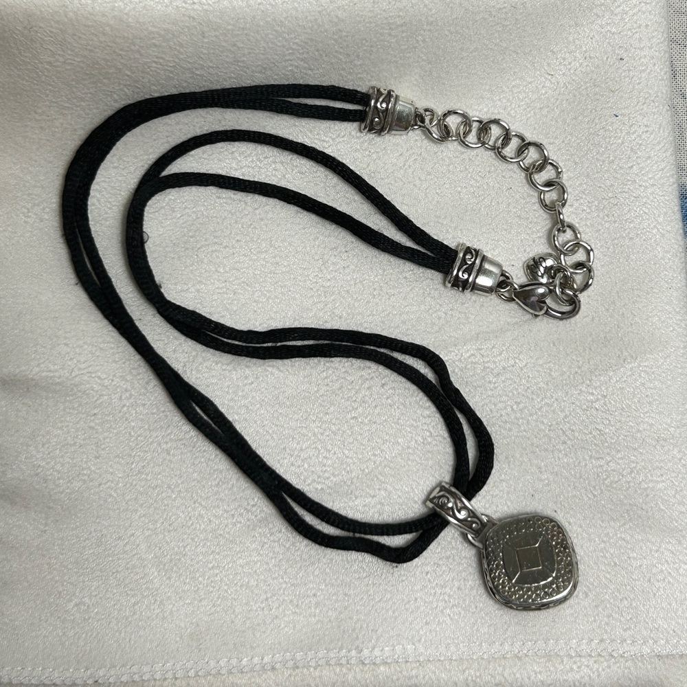 Brighton Venus Rising Necklace Dark Purple Crystal Black Cord Silver Plated 18" - Picture 7 of 13